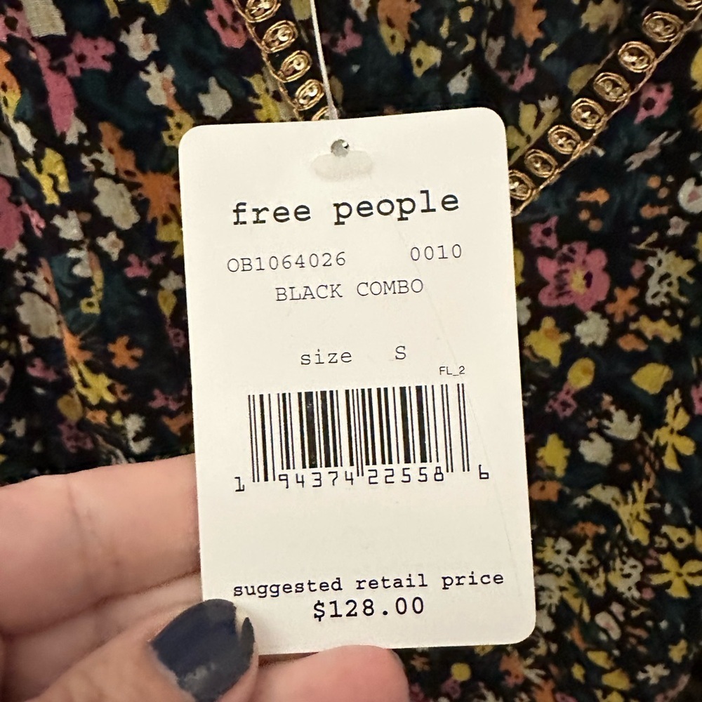 NWT FREE PEOPLE S Gardenia black combo Shabby Chic boho 100% cotton Mini dress - Picture 6 of 16